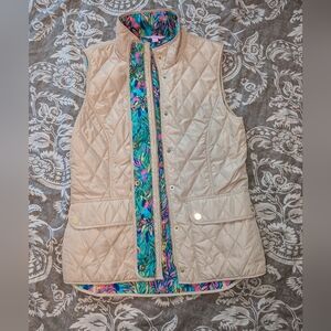 Lilly Pulitzer Beige Quilted Vest with Colorful Trim